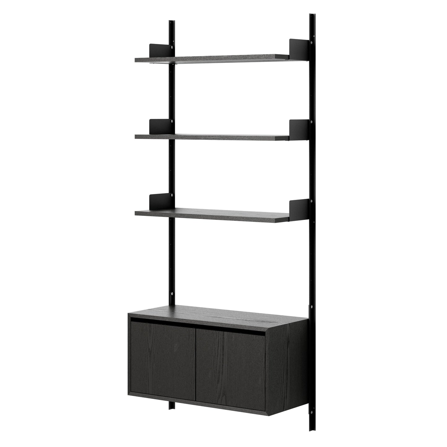 New Works Wall Shelf 1900 Cabinet Low w. Doors - Black Ash / Black